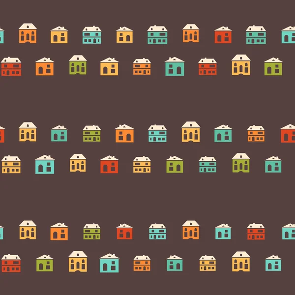 Vintage coloridas casas marrón patrón de verano — Vector de stock