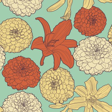 İnanılmaz sorunsuz çiçek vintage Japon bahar kadife çiçeği-lily desen
