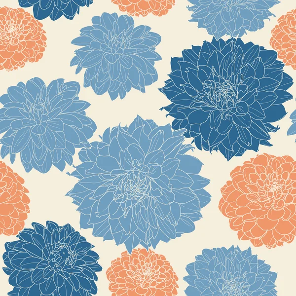 Inconsútil floral vintage japonés azul-blanco asters patrón — Vector de stock