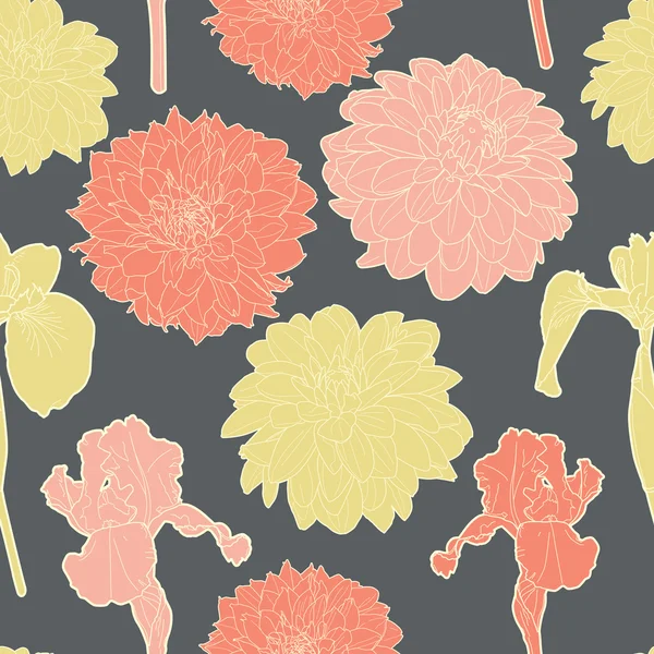 Geweldige naadloze floral vintage grijs Japanse voorjaar Goudsbloem-lily patroon — Stockvector