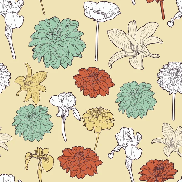 Increíble patrón de primavera japonés vintage floral sin costuras — Vector de stock