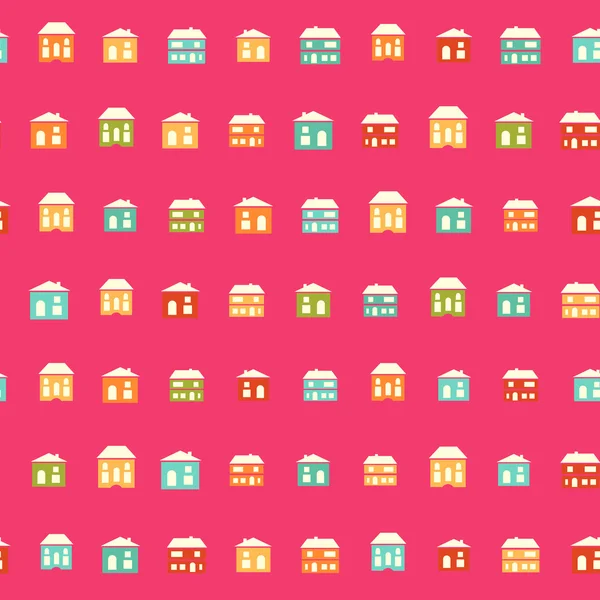 Vintage coloridas casas patrón rosa — Vector de stock