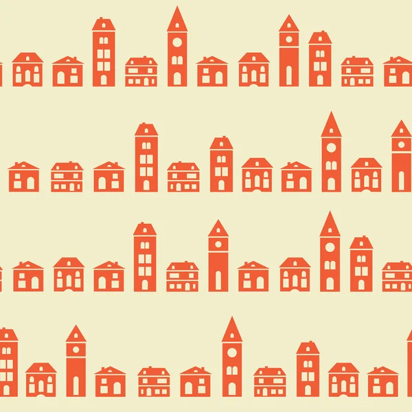 Vintage casas rojas patrón beige — Vector de stock