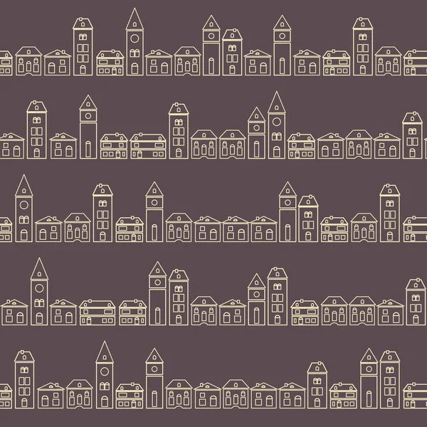 Vintage outline houses pattern — Stock Vector