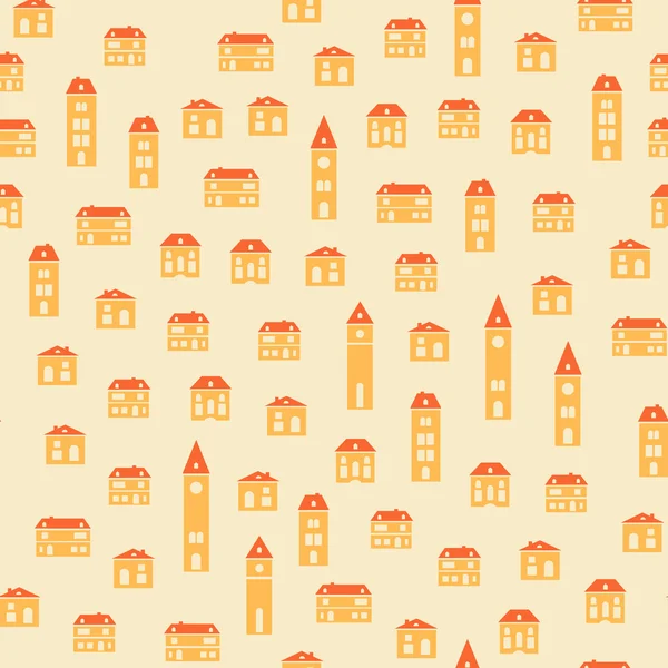 Солнечный винтажные красочные дома бежевый узор — стоковый вектор