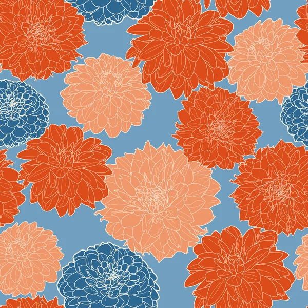 Inconsútil floral vintage japonés rojo-azul asters patrón Gráficos Vectoriales