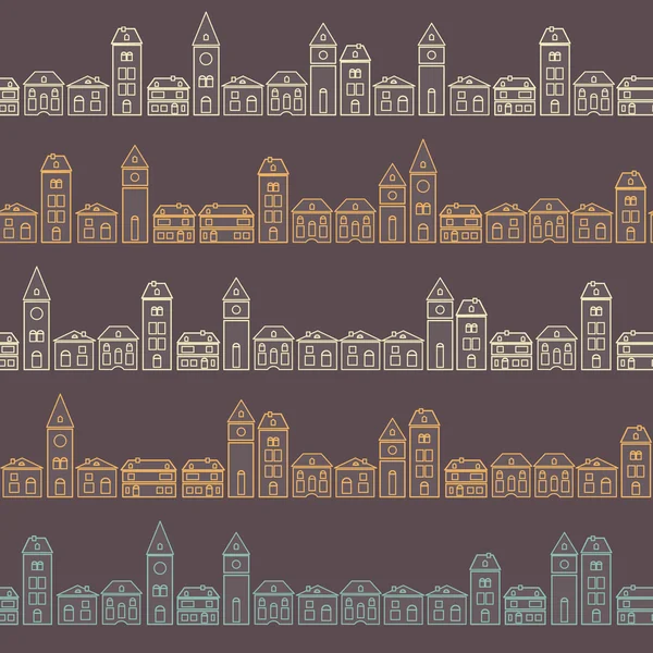 Vintage outline brown houses pattern — Stock Vector