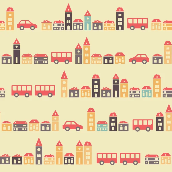 Vintage beige pretty town pattern — Stock Vector