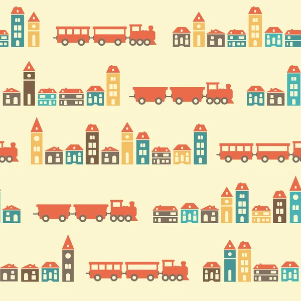 Vintage white colorful city train pattern — Stock Vector