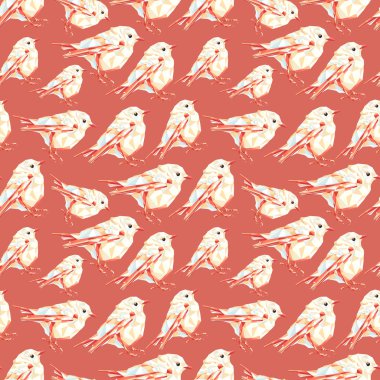 Vintage bahar kırmızı çokgen kuş desen