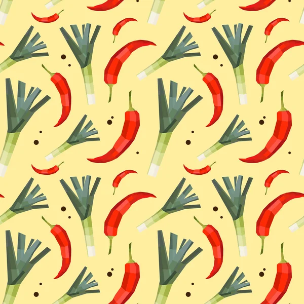 Vintage polygone poireau motif de piment fort — Image vectorielle