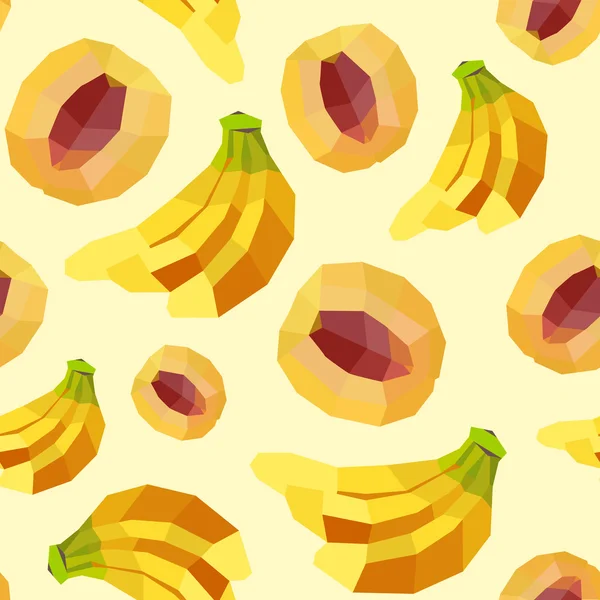 老式多边形桃子香蕉黄色模式 — 图库矢量图片