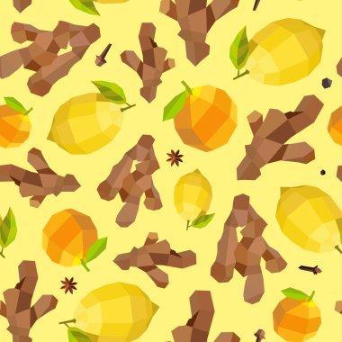Sorunsuz vintage çokgen zencefil limon portakal desen