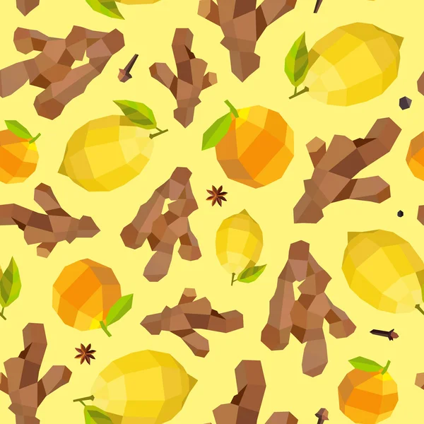 Sorunsuz vintage çokgen zencefil limon portakal desen — Stok Vektör