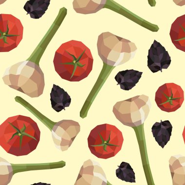 Sorunsuz vintage çokgen domates sarımsak fesleğen desen