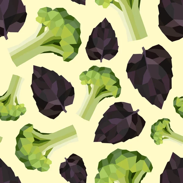 Motif basilic brocoli vintage sans couture — Image vectorielle