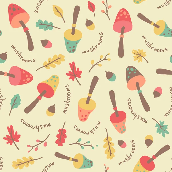 Incroyable motif de feuilles de champignons colorés vintage sans couture — Image vectorielle