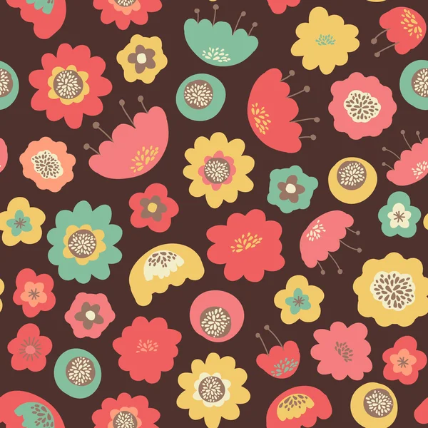 驚くほどかわいいシームレスなヴィンテージ カラフルな花柄パターン — ストックベクタ