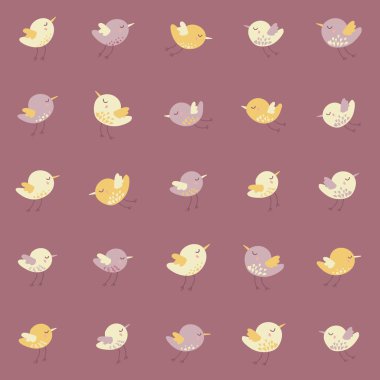 İnanılmaz şirin sorunsuz vintage renkli kuş desen