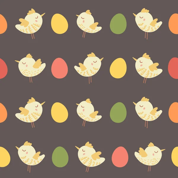 令人惊异的可爱无缝复古五彩鸟鸡模式 — 图库矢量图片