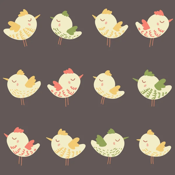 驚くほどかわいいシームレスなヴィンテージ カラフルな鳥鶏パターン — ストックベクタ