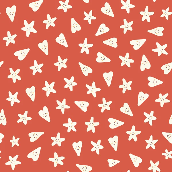 Christmas amazing seamless cute heart star red pattern — Stock Vector