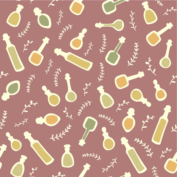 Essential oil vector seamless pattern. Thyme, rosemary, lavender, basil, citronella, pine, peppermint, bergamot. Soap making. Illustration Stock Illustration