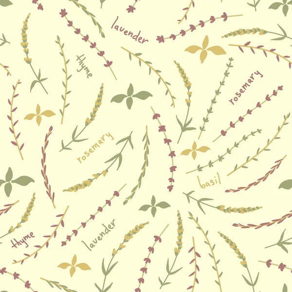 Essential oil vector seamless pattern. Thyme, rosemary, lavender, basil, citronella, pine, peppermint, bergamot. Soap making. Illustration Royalty Free Stock Illustrations