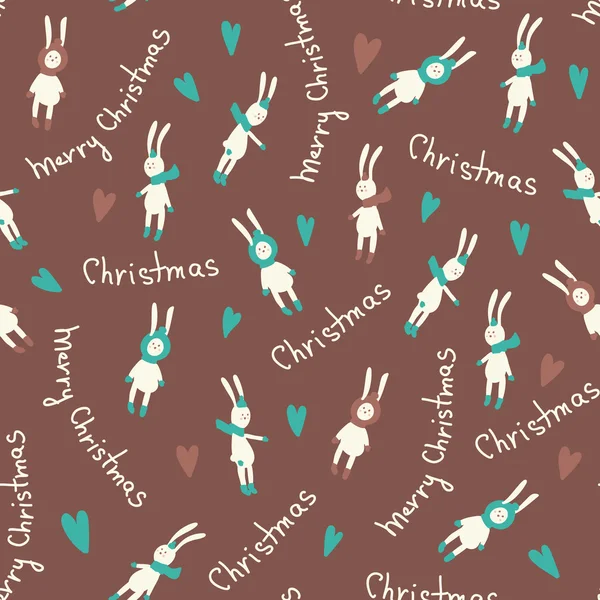 圣诞节令人惊异的无缝可爱的兔子棕色的心模式 — 图库矢量图片