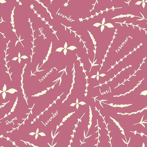 Essential oil vector seamless pattern. Thyme, rosemary, lavender, basil, citronella, pine, peppermint. Soap making. Illustration Royalty Free Stock Illustrations