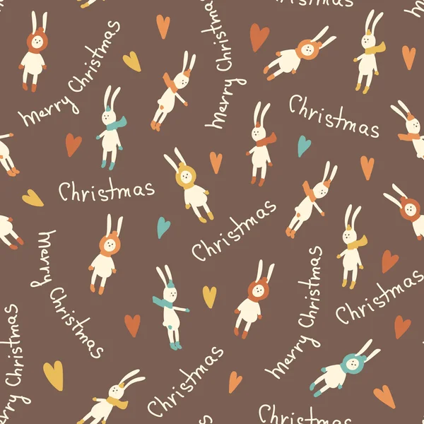 惊人的无缝的可爱兔心新年纹的圣诞节 — 图库矢量图片