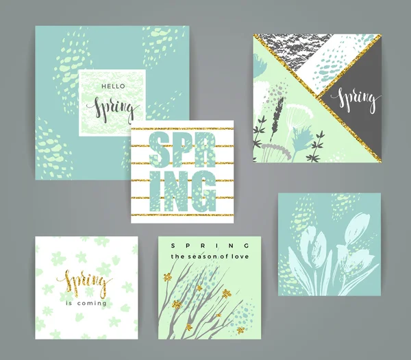 Conjunto de tarjetas de primavera creativas artísticas . — Archivo Imágenes Vectoriales