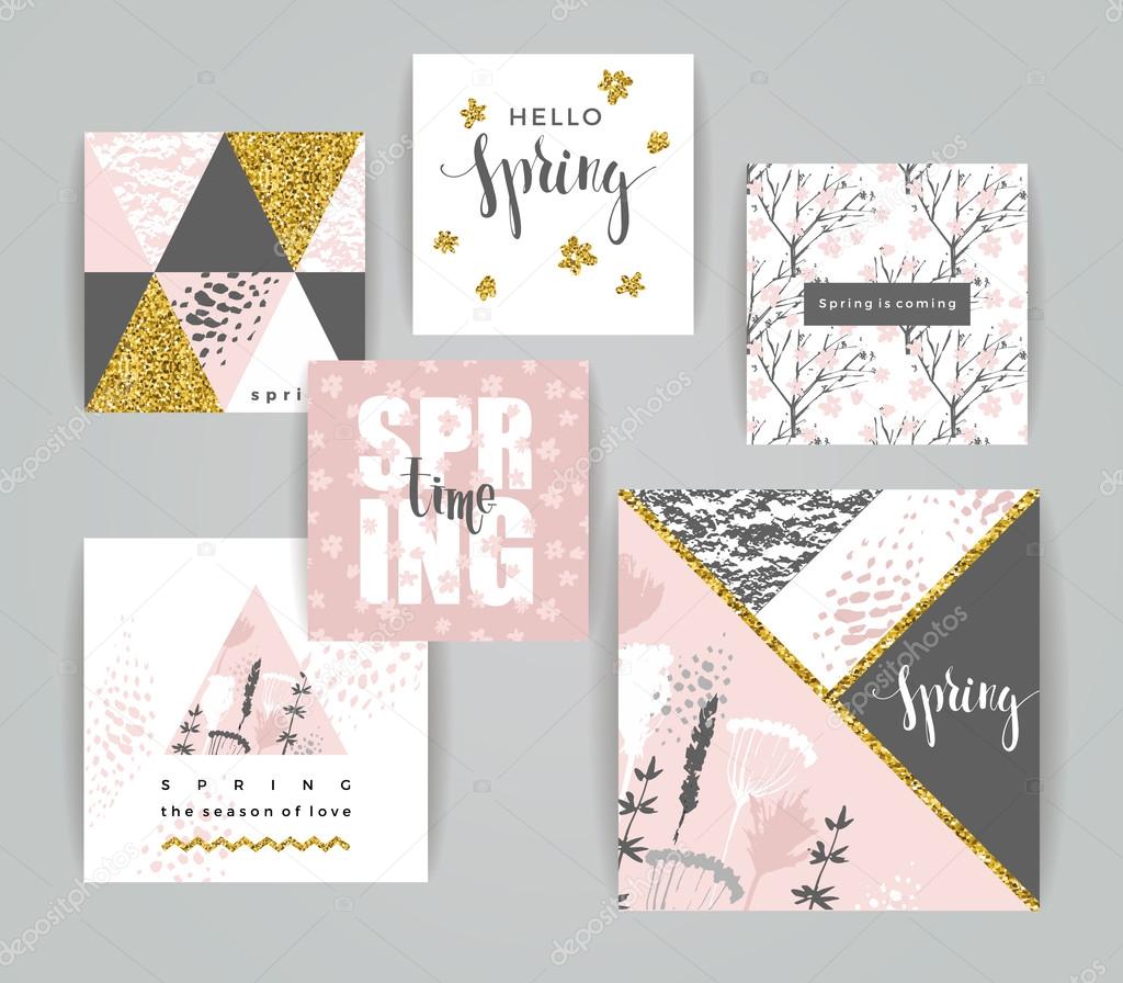 Set of artistic creative spring cards.