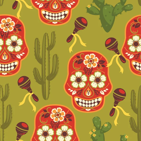 Vector seamless pattern with traditional Mexican symbols. — Stock Vector