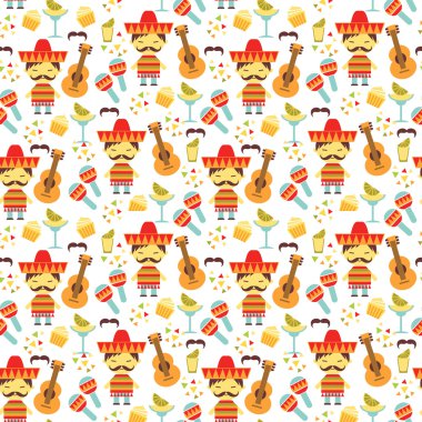 Geleneksel Meksika sembolleri ile vektör seamless modeli.