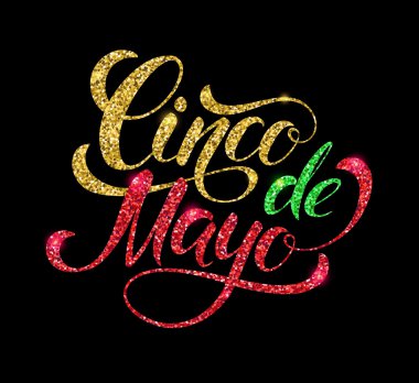 Cinco de Mayo pırıltılı yazı tasarım. 