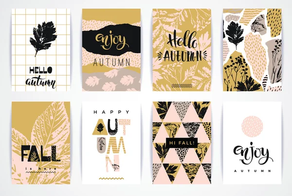 Set of artistic creative autumn cards. — Stock Vector