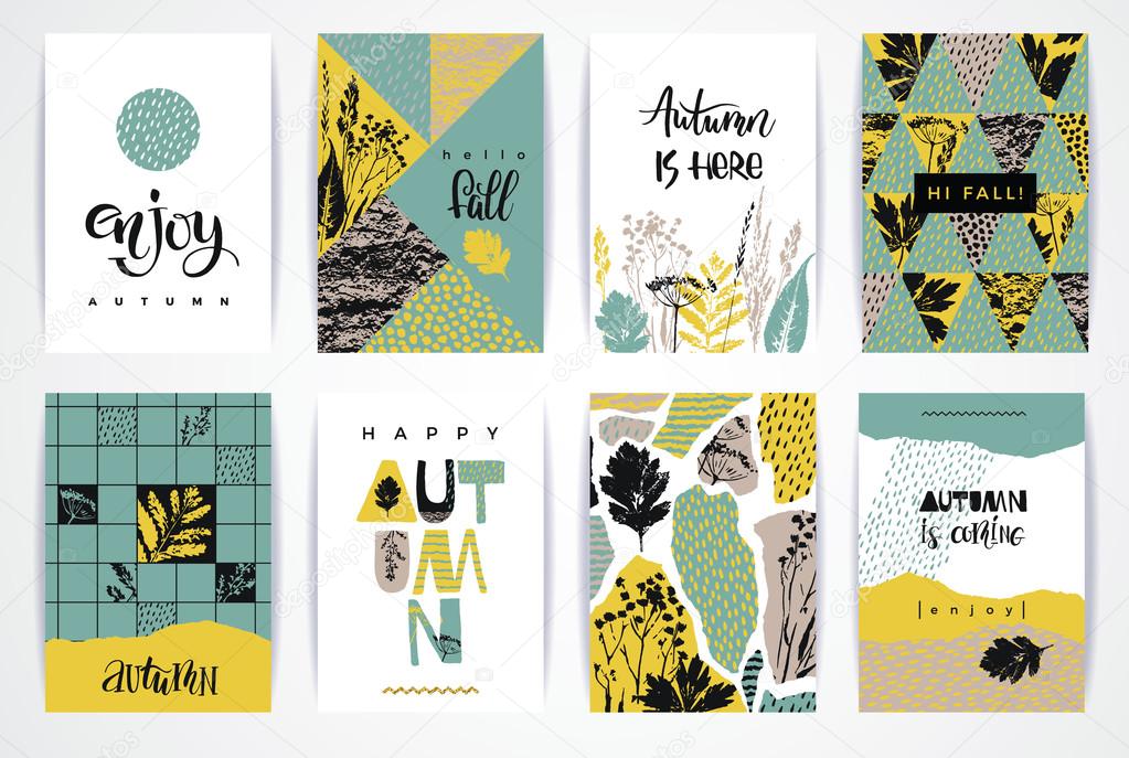 Set of artistic creative autumn cards.