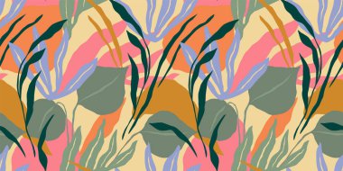 Soyut yaprakları olan sanatsal kusursuz desen. Modern tasarım