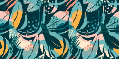 Soyut yaprakları olan sanatsal kusursuz desen. Kağıt, kapak, kumaş, iç dekorasyon ve diğer kullanım için modern tasarım.