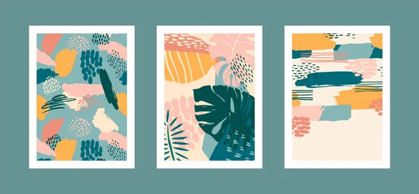 Collection d'estampes d'art aux feuilles tropicales abstraites. Design moderne pour affiches, couvertures, cartes, décoration intérieure et autres utilisateurs. — Image vectorielle