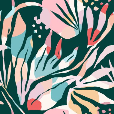 Soyut yaprakları olan sanatsal kusursuz desen. Modern tasarım.