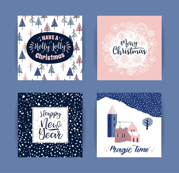 Conjunto de creativos artísticos Feliz Navidad y Año Nuevo tarjetas. — Vector de stock