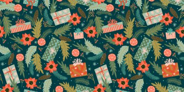 Noel ve hediye kutularıyla kusursuz bir yeni yıl. Moda retro biçimi.