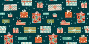 Noel ve hediye kutularıyla kusursuz bir yeni yıl. Moda retro biçimi.