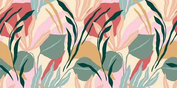 Soyut yaprakları olan sanatsal kusursuz desen. Kağıt, kapak, kumaş, iç dekorasyon ve diğer şeyler için modern tasarım — Stok Vektör
