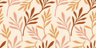 Soyut yaprakları olan basit, pürüzsüz bir desen. Kağıt, kapak, kumaş, iç dekorasyon ve diğer şeyler için modern tasarım.