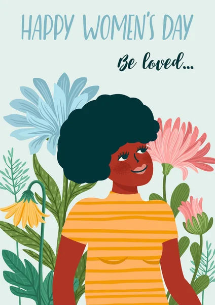 Uluslararası Kadınlar Günü. Kadınla vektör şablonu ve kart, poster, broşür ve her şey için çiçekler. — Stok Vektör