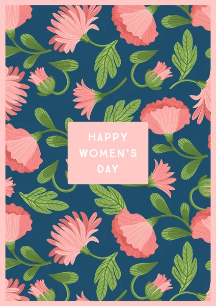 Международный женский день. Векторный шаблон с красивыми цветами для открытки, плаката, флаера и других — стоковый вектор
