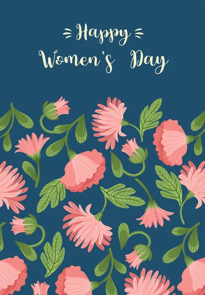 Hari Wanita Internasional. Templat vektor dengan bunga indah untuk kartu, poster, selebaran dan lainnya - Stok Vektor